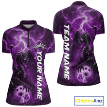 Load image into Gallery viewer, Custom Purple Thunder Lightning Bowling Team Women Shirt, Dragon Bowling Jerseys IPHW10197