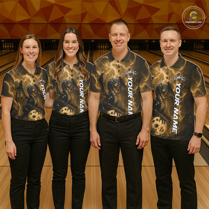 Custom Yellow Thunder Lightning Bowling Team Men Polo Shirt, Dragon Bowling Jerseys IPHW10198