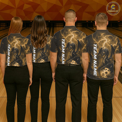 Custom Yellow Thunder Lightning Bowling Team Men Polo Shirt, Dragon Bowling Jerseys IPHW10198
