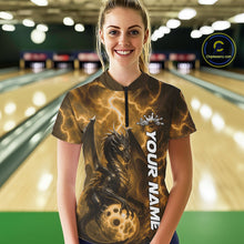 Load image into Gallery viewer, Custom Yellow Thunder Lightning Bowling Team Women Shirt, Dragon Bowling Jerseys IPHW10198