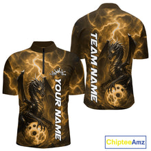 Load image into Gallery viewer, Custom Yellow Thunder Lightning Bowling Team Men Quarter-Zip Shirt, Dragon Bowling Jerseys IPHW10198