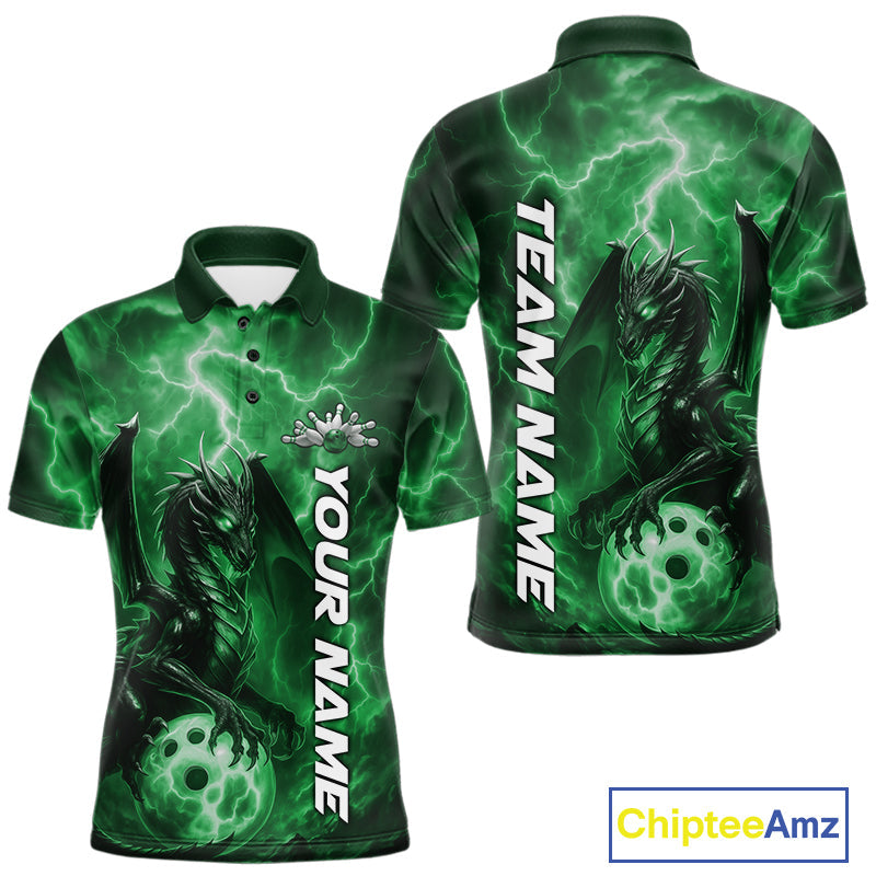 Custom Green Thunder Lightning Bowling Team Men Polo Shirt, Dragon Bowling Jerseys IPHW10199