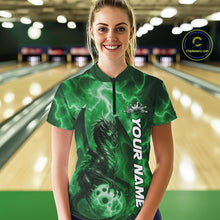 Load image into Gallery viewer, Custom Green Thunder Lightning Bowling Team Women Shirt, Dragon Bowling Jerseys IPHW10199