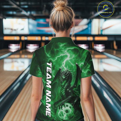 Custom Green Thunder Lightning Bowling Team Women Shirt, Dragon Bowling Jerseys IPHW10199