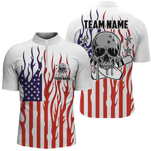 Load image into Gallery viewer, Custom American Flag Skull Bowling Shirts For Men, Patriotic Team Bowling Jerseys IPHW5987