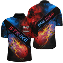 Load image into Gallery viewer, Flame Bowling Ball Custom Bowling Shirts For Men And Women, Red And Blue Smoke Bowler Outfit IPHW5988