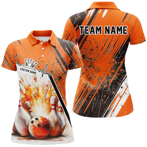 Bowling Heartbeat Pulse Line Strike Bowling On The Lane Custom Orange Team Shirts Women IPHW6263