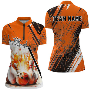 Bowling Heartbeat Pulse Line Strike Bowling On The Lane Custom Orange Team Shirts Women IPHW6263