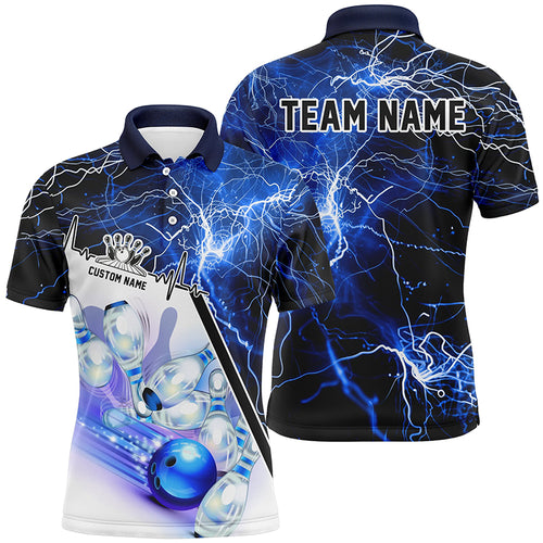 Strike Bowling On The Lane Custom Blue Thunder Lightning Unisex Bowling Team Shirts IPHW6264