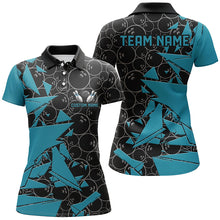 Load image into Gallery viewer, Custom Blue Bowling Team Shirts For Women, Bowling Ball Pattern Bowlers Outfits IPHW6267