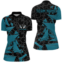 Load image into Gallery viewer, Custom Blue Bowling Team Shirts For Women, Bowling Ball Pattern Bowlers Outfits IPHW6267