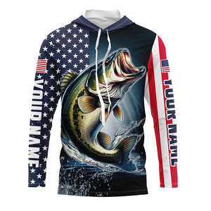 Personalized American Flag Bass Long Sleeve Fishing Shirts, Patriotic Bass Fishing Jerseys IPHW6877