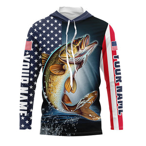 Personalized American Flag Walleye Long Sleeve Fishing Shirts, Patriotic Walleye Fishing Jerseys IPHW6878