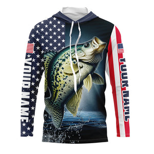 Personalized American Flag Crappie Long Sleeve Fishing Shirts, Patriotic Crappie Fishing Jerseys IPHW6879