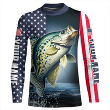 Load image into Gallery viewer, Personalized American Flag Crappie Long Sleeve Fishing Shirts, Patriotic Crappie Fishing Jerseys IPHW6879