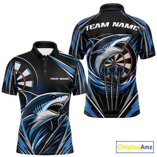 Custom Black And Blue Shark Darts Jerseys, Darts Team Men Polo Shirt IPHW11714