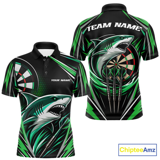 Custom Black And Green Shark Darts Jerseys, Darts Team Men Polo Shirt IPHW11715