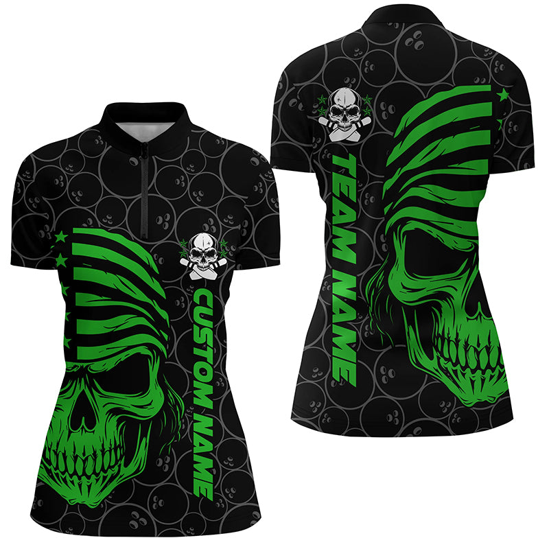 American Flag Skull Custom Bowling Jerseys For Women, Patriotic Bowling Team Shirts IPHW5186