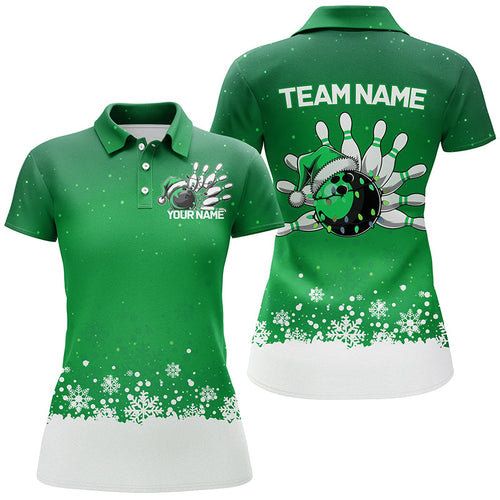 Custom Christmas Bowling Shirts For Women, Team Bowling Uniform Bowling Outfits | Green IPHW7328