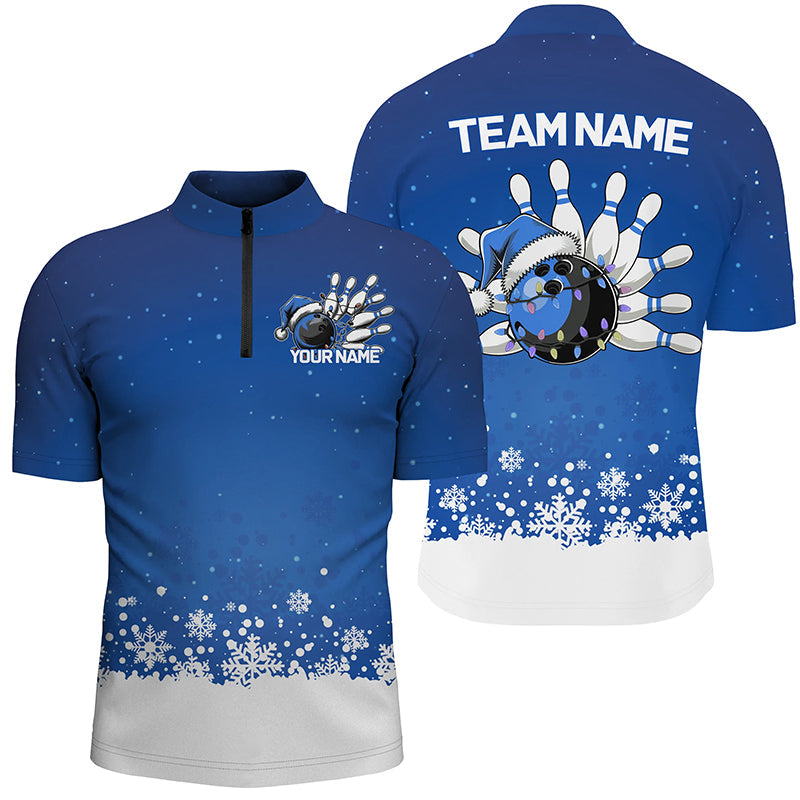 Custom Christmas Bowling Shirts For Men, Team Bowling Uniform Bowling Outfits | Blue IPHW7329