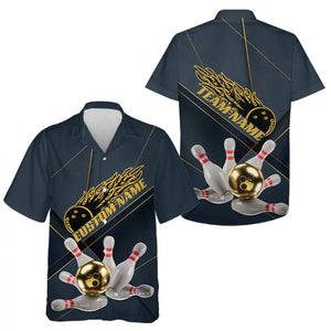 Custom Golden Bowling Hawaiian Shirts For Men, Flame Bowling Team Shirts Bowling Uniform IPHW7335