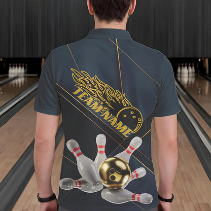Custom Golden Bowling Shirts For Men, Flame Bowling Team Shirts Bowling Uniform IPHW7335