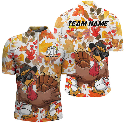 Custom Funny Turkey Bowling Shirts For Men, Thanksgiving Bowling Team Shirt Bowler Outfits IPHW7637