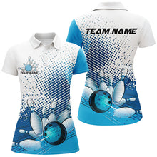 Load image into Gallery viewer, White And Blue Diagonal Stripes Custom Bowling Shirts For Women, Bowling Team Uniform IPHW7640