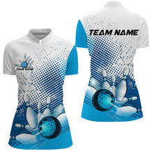 Load image into Gallery viewer, White And Blue Diagonal Stripes Custom Bowling Shirts For Women, Bowling Team Uniform IPHW7640