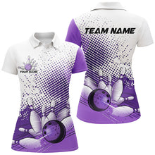 Load image into Gallery viewer, White And Purple Diagonal Stripes Custom Bowling Shirts For Women, Bowling Team Uniform IPHW7641