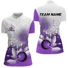 Load image into Gallery viewer, White And Purple Diagonal Stripes Custom Bowling Shirts For Women, Bowling Team Uniform IPHW7641