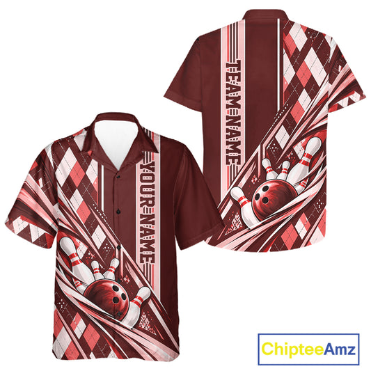 Custom Red Argyle Pattern Retro Bowling Men And Women Button Up Shirt, Team Uniform IPHW12373