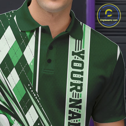Custom Green Argyle Pattern Retro Bowling Men Polo Shirt, Team Uniform IPHW12374