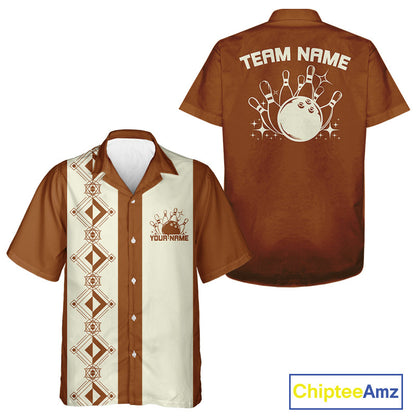 Custom Retro Bowling Button Up Shirt , Classic Vintage Bowling Team Hawaiian Shirt IPHW10072