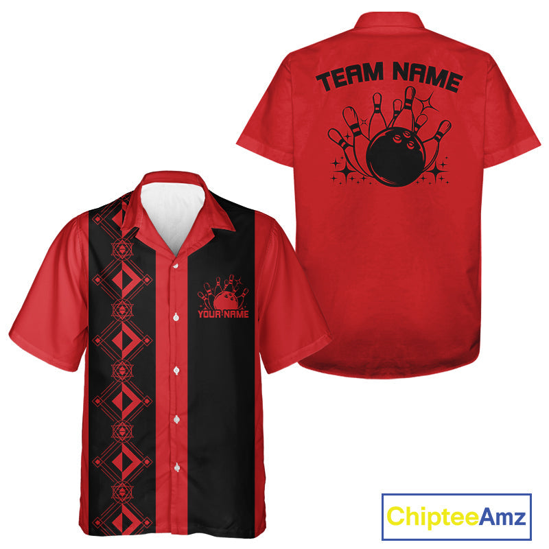 Custom Retro Bowling Button Up Shirt , Classic Vintage Bowling Team Hawaiian Shirt IPHW10072