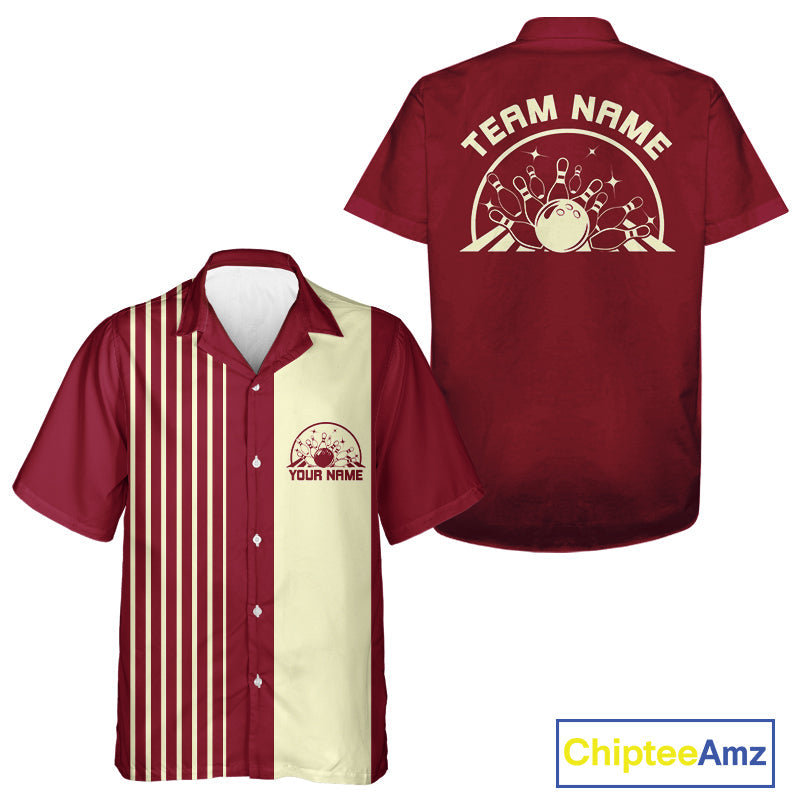 Custom Classic Striped Vintage Bowling  Shirt, Retro Bowling Button Up Team Shirt IPHW10074