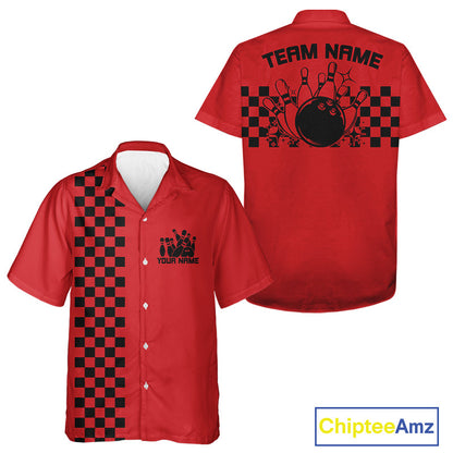 Custom Vintage Checkboard Bowling Hawaiian Shirt, Retro Bowling Button Up Shirt IPHW10076