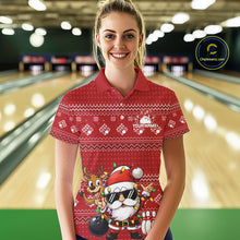 Load image into Gallery viewer, Custom Funny Christmas Women Bowling Shirts, Santa Claus And Reindeer Xmas Bowling Shirt IPHW10203