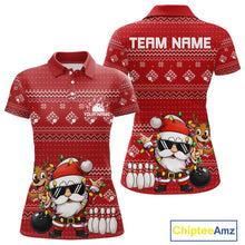 Load image into Gallery viewer, Custom Funny Christmas Women Bowling Shirts, Santa Claus And Reindeer Xmas Bowling Shirt IPHW10203