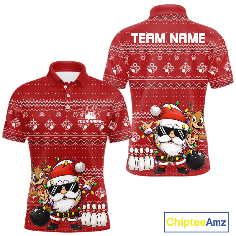 Custom Funny Christmas Men Bowling Shirts, Santa Claus And Reindeer Xmas Bowling Shirt IPHW10203