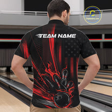 Load image into Gallery viewer, Custom Black And Red US Flag Patriotic Men Bowling Shirt, American Flame Bowling Jerseys IPHW10640
