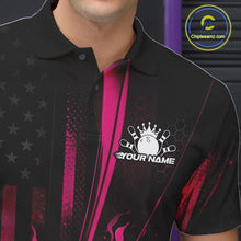 Load image into Gallery viewer, Custom Black And Pink US Flag Patriotic Men Bowling Shirt, American Flame Bowling Jersey IPHW10643