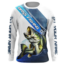 Load image into Gallery viewer, Largemouth Bass Fishing Custom Long Sleeve Performance Shirts, Bass Tournament Fishing Jersey | Blue IPHW6287