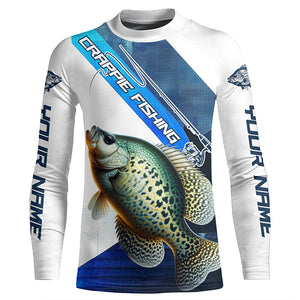 Crappie Fishing Custom Long Sleeve Performance Shirts, Crappie Tournament Fishing Jerseys | Blue IPHW6288