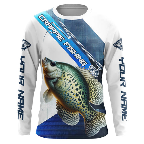 Crappie Fishing Custom Long Sleeve Performance Shirts, Crappie Tournament Fishing Jerseys | Blue IPHW6288