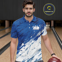 Load image into Gallery viewer, Custom White And Blue Splatter Men Polo Bowling League Shirt Team Bowler Outfits IPHW11399