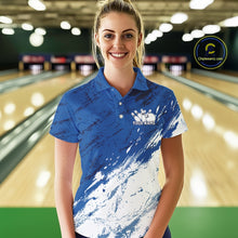 Load image into Gallery viewer, Custom White And Blue Splatter Women Polo Bowling League Shirt Team Bowler Outfits IPHW11399
