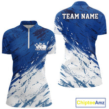 Load image into Gallery viewer, Custom White And Blue Splatter Women Quarter-Zip Bowling League Shirt Team Bowler Outfit IPHW11399