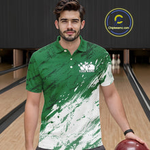 Load image into Gallery viewer, Custom White And Green Splatter Men Polo Bowling League Shirt Team Bowler Outfits IPHW11400