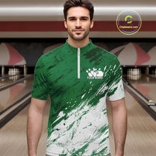 Load image into Gallery viewer, Man wearing a green and white sports jersey with a bowling alley in the background